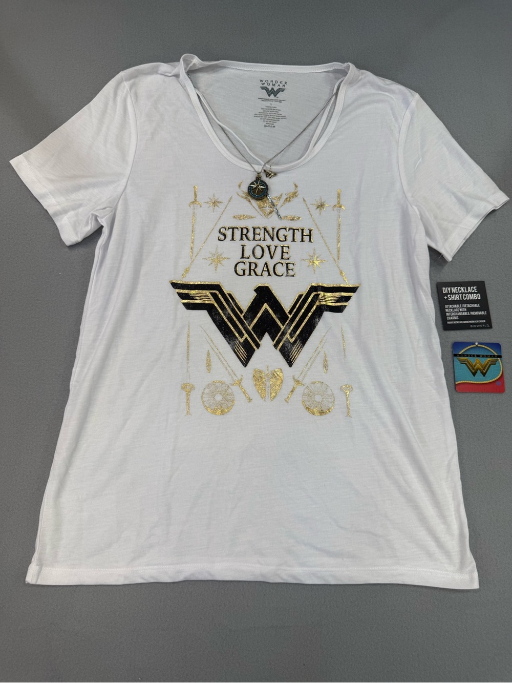 Wonder Woman Strength Love Grace White Graphic Tee